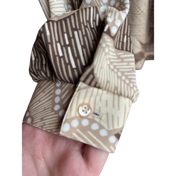 Women's Career Blouse Vintage 70s Long Sleeve Button Up Brown Paisley Size XL - Picture 3 of 5